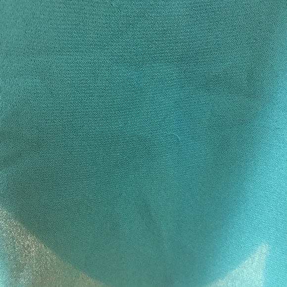 Torrid Size 00 Georgette semi sheer teal blouse with black lace sleeves - Picture 13 of 14